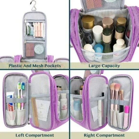 NEW TRAVEL Toiletry Bag Women Men Cosmetics Makeup Organizer Kit, Purple - Picture 4 of 7